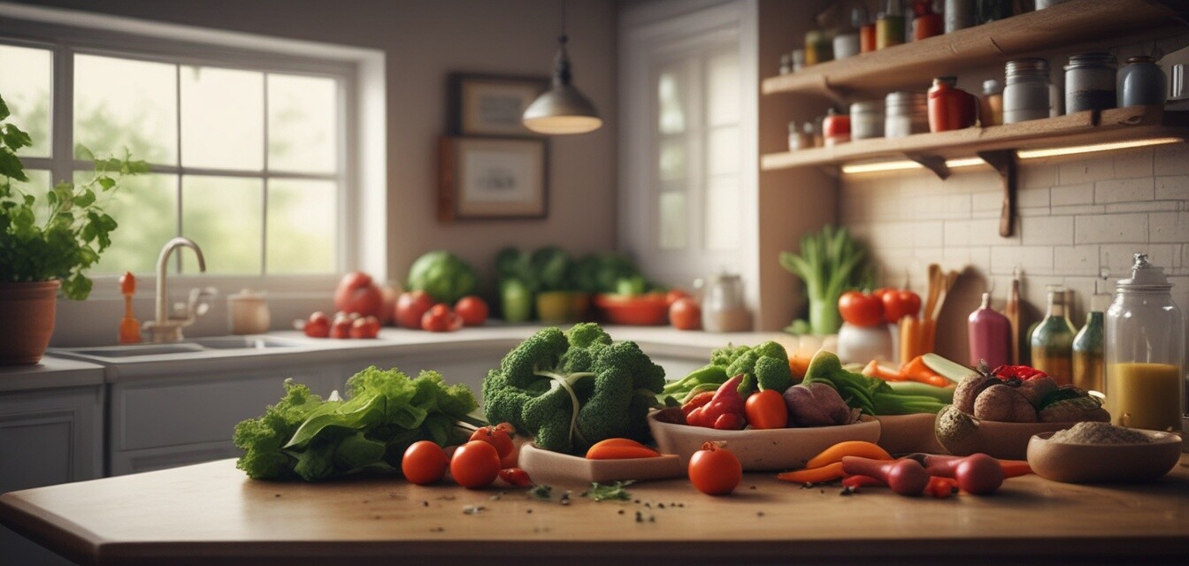 Kitchen setting with fresh vegetables