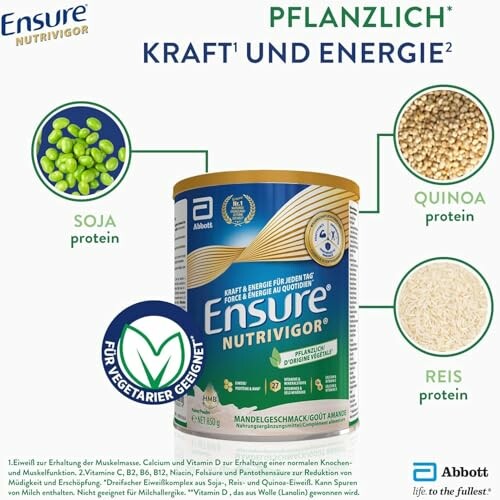 Ensure Nutrivigor Getränk mit pflanzlichen Proteinen aus Soja, Quinoa und Reis.