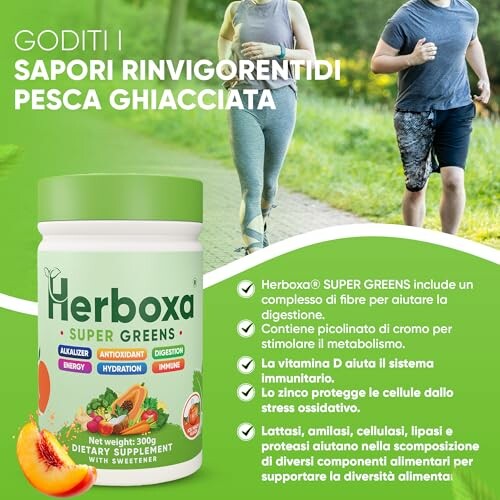 Herboxa Super Greens Nahrungsergänzungsmittel mit Pfirsichgeschmack