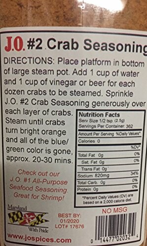 Anleitung für JO Crab Seasoning auf Verpackung