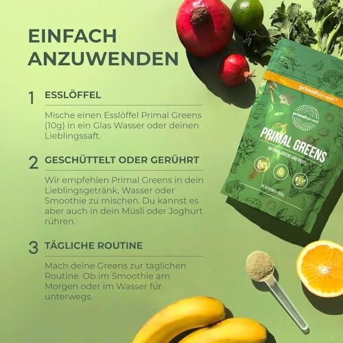 Anleitung zur Verwendung von Primal Greens Pulver.